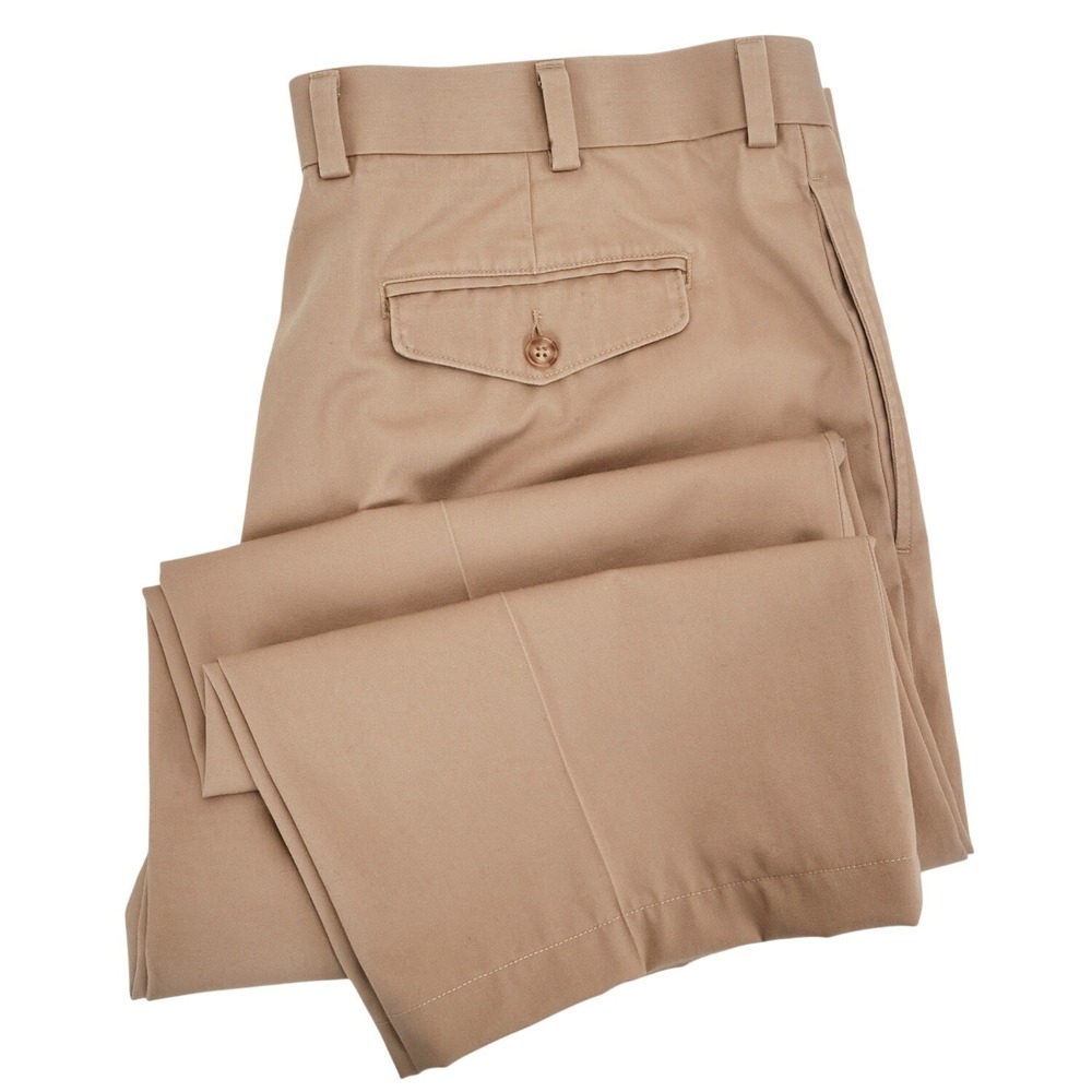 L.L. Bean Pleated Chinos Men Size 42 Fits 42X26.5 Tan Khaki Standard Fit Cotton